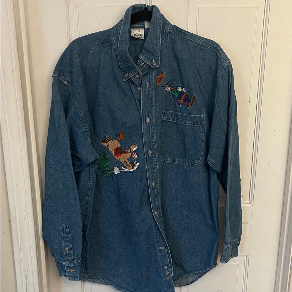 Disney Embroidered Denim Shirt - Blue with Multicolor Characters